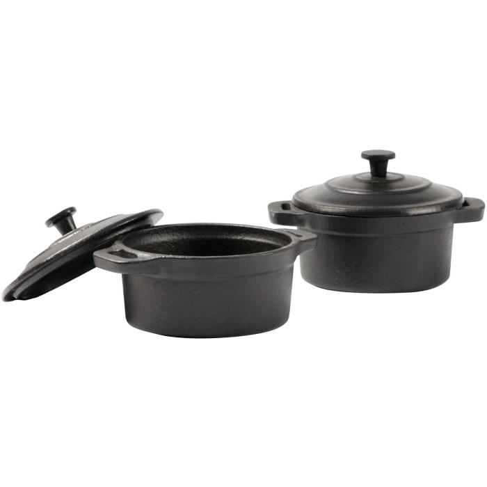 Mini cocotte - Fonte émaillée - Forme ronde - Lot de 2 pièces - Gamme GOURMET - Tous feux dont induction - Noir