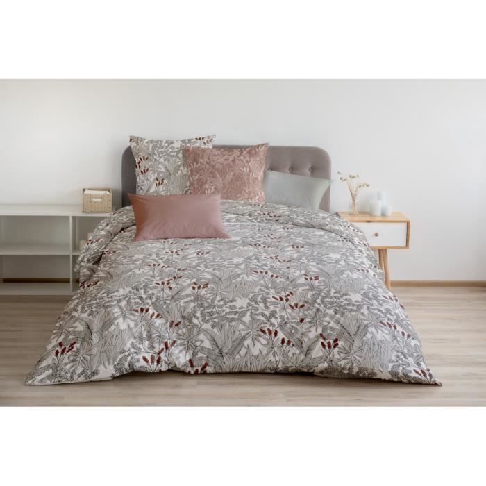 Housse de Couette 3 Pièces - 100% Coton 57 Fils - 2 Personnes 240x260 cm - CURTIBA Beige taupe Blanc