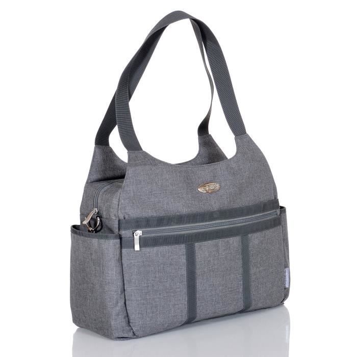 LCP Kids Sac à Langer Bandoulière Imperméable avec Matelas à Langer Attache Poussette Paris, Gris