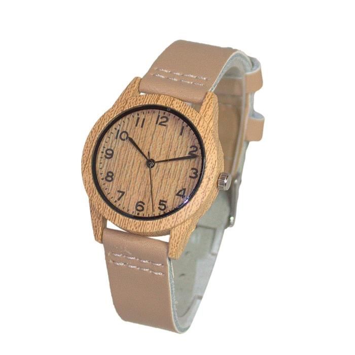 montre femme classique cuir marron chiffres clairs fete des mères