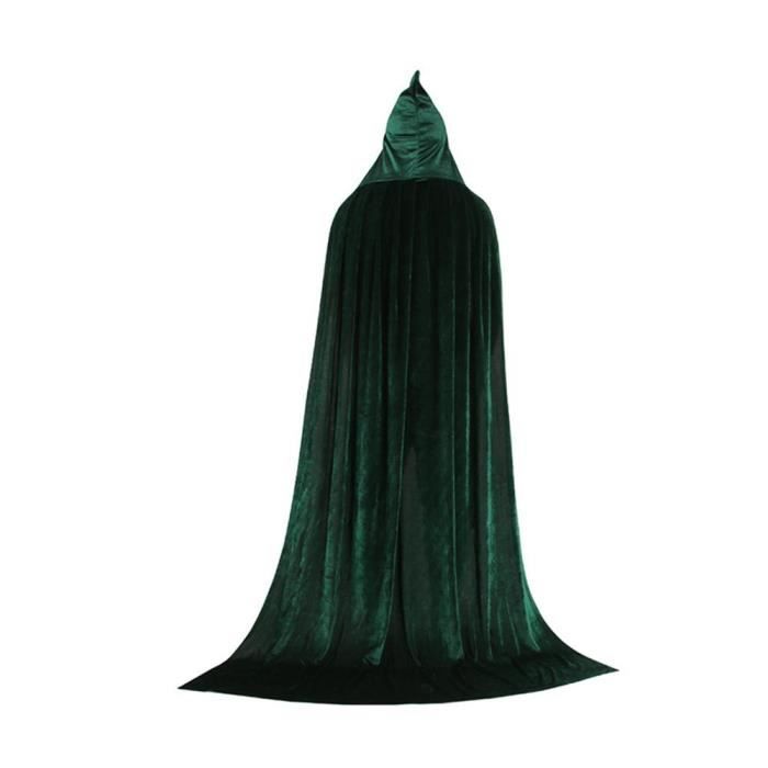 MOGOI Diable mort Sorcière cosplay Cape à capuchon Longue Velvet Unisexe Déguisement Costume Halloween Party vert