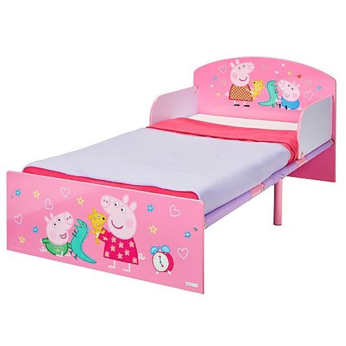 Lit enfant en MDF coloris rose motif Peppa Pig - Dim : L143 x P77 x H59 cm