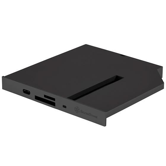SilverStone SST-FPS01 - Baie optique mince chargement par plateau 12.7mm avec 1x USB3.0, 1x USB 3.0 type C, lecteur de cartes, Em...