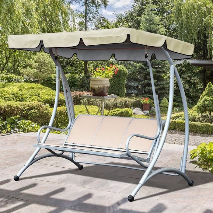Toit de Rechange pour Balancelle de Jardin Toit de Auvent Imperméable 190*132*15cm beige En Stock YESMAEFR