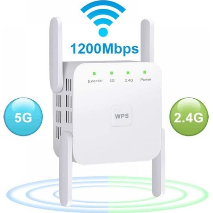 Répéteur WiFi Sans Fil 2.4G - 5G, Utilisé Pour Amplifier et Améliorer le Signal à Longue Portée-Blanc (Europe)