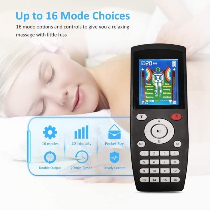 Electrostimulateur TENS - Système de relaxation musculaire Ems avec USB chargement -20 Niveaux d'intensité /4 Canaux - 8 Électrodes(