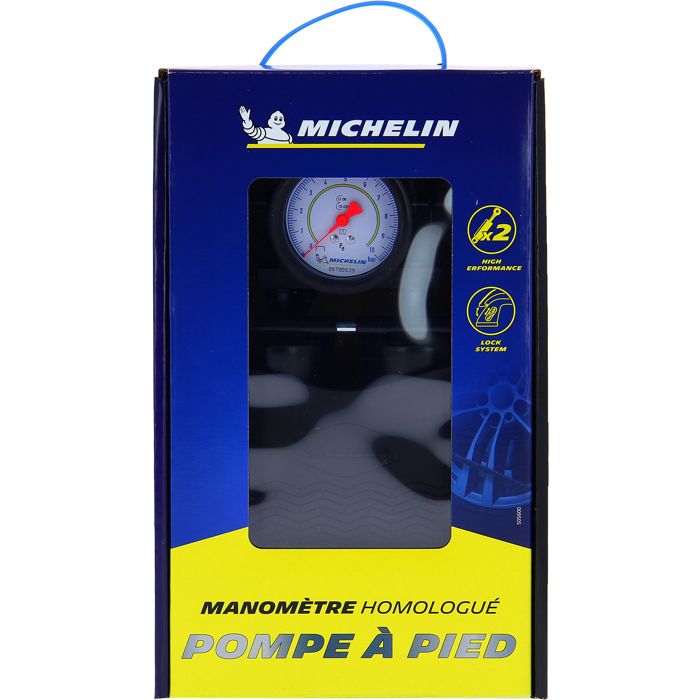 MICHELIN pompe à pied 2 corps manomètre homologué 7 bars flexible 80cm
