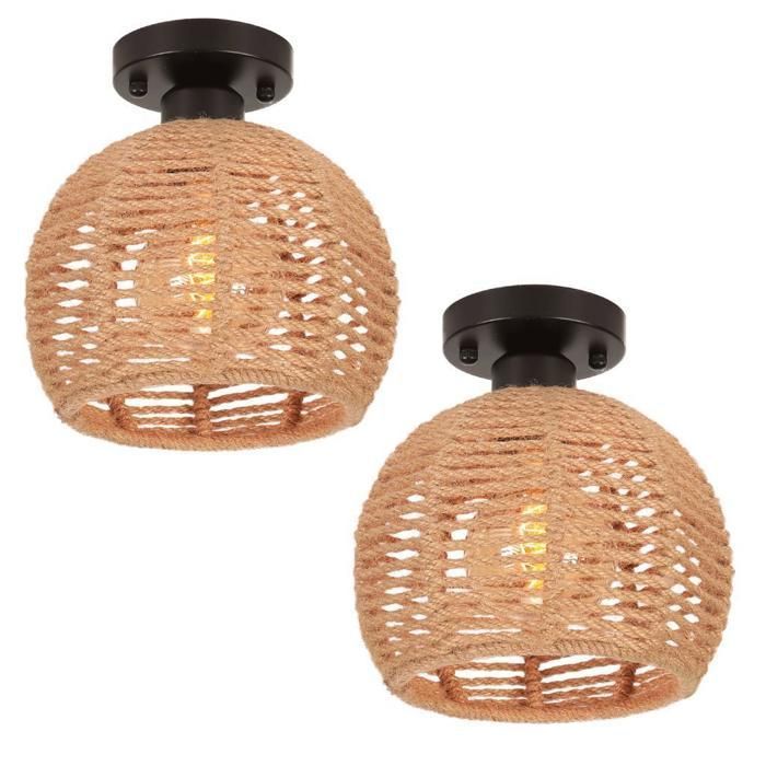 IDEGU 2pcs Plafonnier en Corde de Chanvre Lampe de Plafond Industrielle Vintage Style Campagne pour Salon Chambre
