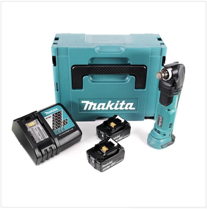 Makita DTM 51 RTJ 18V Li Ion Découpeur ponceur multifonctions sans fil avec boîtier Makpac + 2x Batteries BL 1850 50 Ah Li Ion