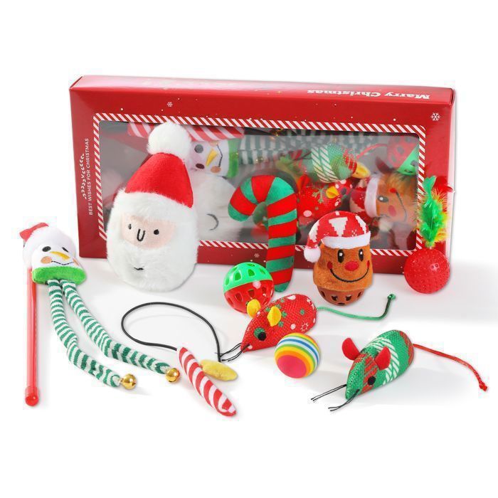 Meilleurs prix pour PAWZ Road Jouets de Noël pour Chats, Ensemble de 10 Pièces avec Père Noël, Sucre d'Orge, Plume, Balle de Noël & Souris Festives