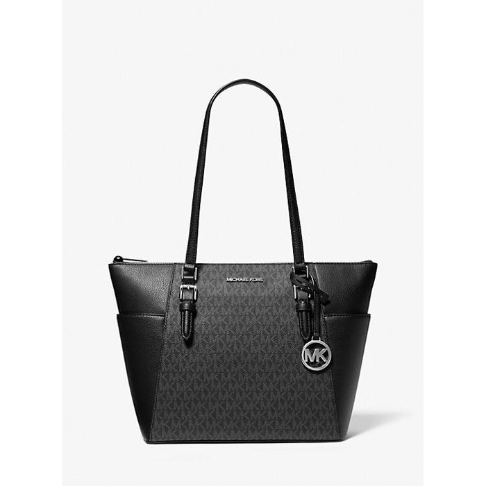 Michael Kors Sac à main Charlotte Top Zip Sac à bandoulière Noir PVC - Taille Large