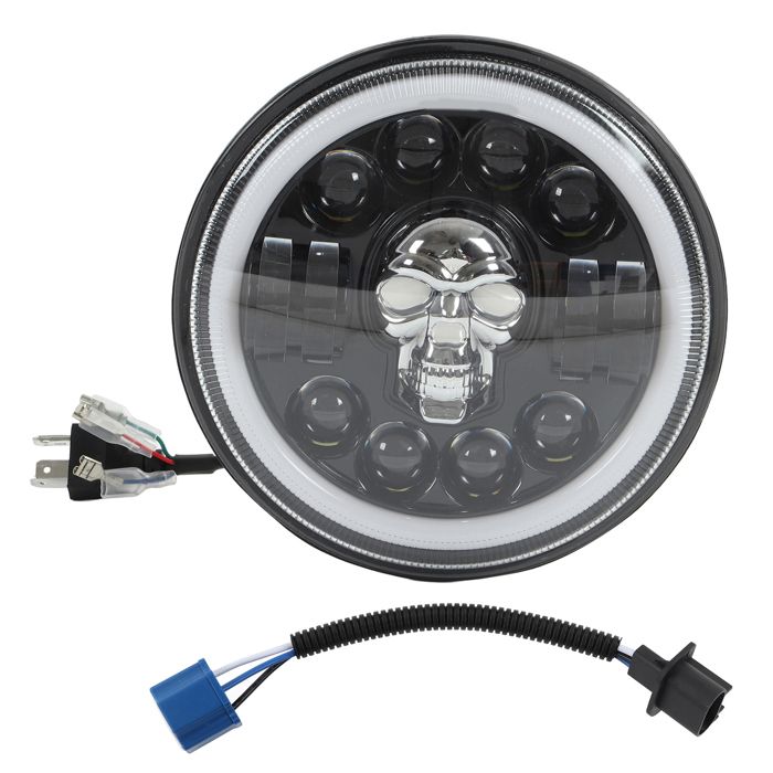 Phare De Moto Universel - Coque Noire, Lentille Jaune, 12V 35W - Remplacement Légal