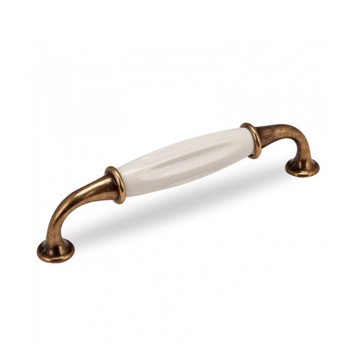 SOTECH poignée en porcelaine META poignée de meuble en porcelaine blanc laiton finition antique BA 128 mm