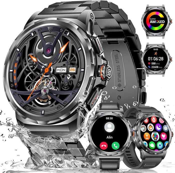 Militaire Montre Connectée Homme 1.43 Amoled Smartwatch Homme Avec Appel Bluetooth Pour Android Ios 123+ Sportifs Moniteur De Fréq