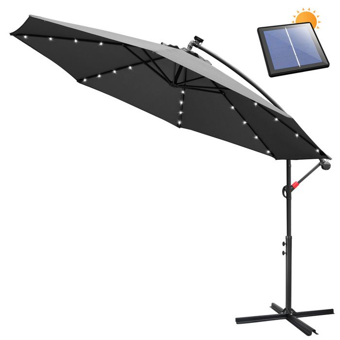 Parasol Solaire Kingsleeve 300cm LED - Inclinable Avec Manivelle Et Protection UV 80+ - Crème