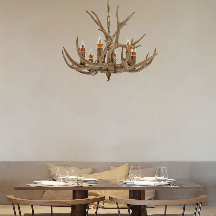 Lustre Intérieur - Lampe à Bois de Cerf - Avec six Bois - Lustre Décoratif pour la Maison - Lampe de Suspension (Section A) LUSTRE