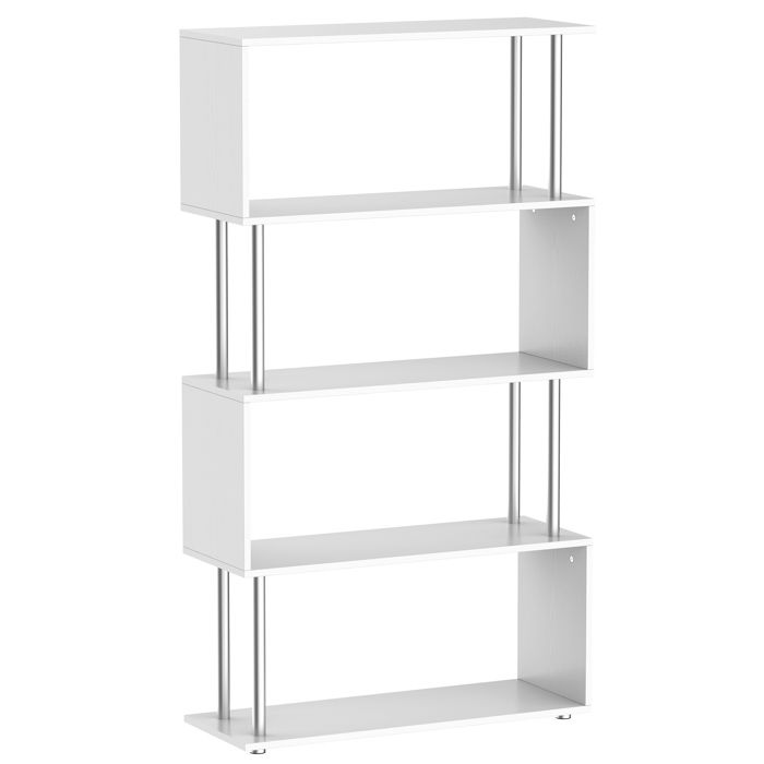 Bibliothèque - HOMCOM - étagère design contemporain en S 4 niveaux rangement salon - bois - 80x30x145cm - blanc