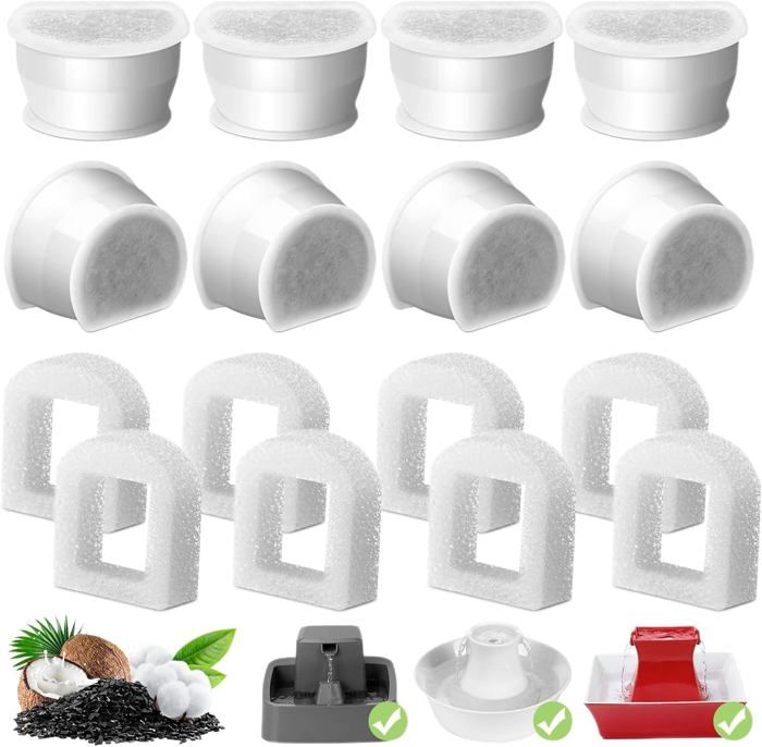 Comparer les prix de 8 Pcs Filtre Fontaine Eau ChatCarbone Filtre pour Fontaine a Eau pour Chat avec 8 Pcs Préfiltres en Mousse Remplacement Filtre