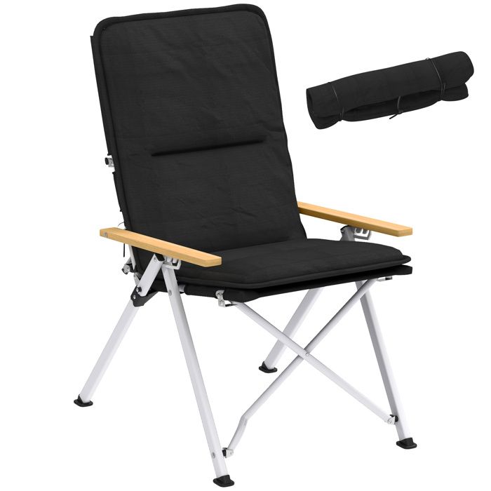 Chaise de camping pliante et portable - Outsunny - dossier haut coussin amovible et sac de transport 59x67x96cm noir
