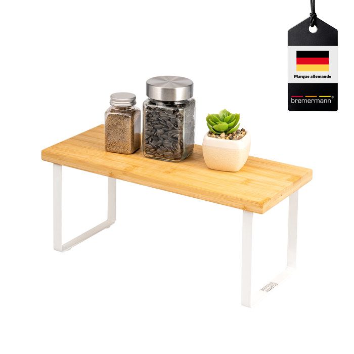 bremermann Étagère à épices étagère de cuisine en bambou et métal blanc largeur env. 36 cm