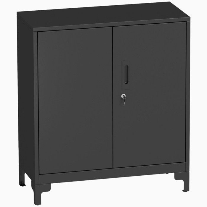 Armoire de bureau métal verrouillable 2 niveaux noire - Commode de rangement sécurisée pour fournitures et dossiers importants Armoire de bureau métal verrouillable 2 niveaux noire - Commode de rangement sécurisée pour fournitures et dossiers importants