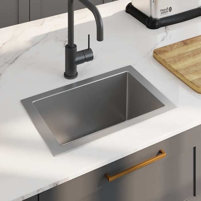 HSF®Évier de cuisine - 1 bac - Résistance à la chaleur jusquà 280 ° C - fait à la main Acier inoxydable cvk84589