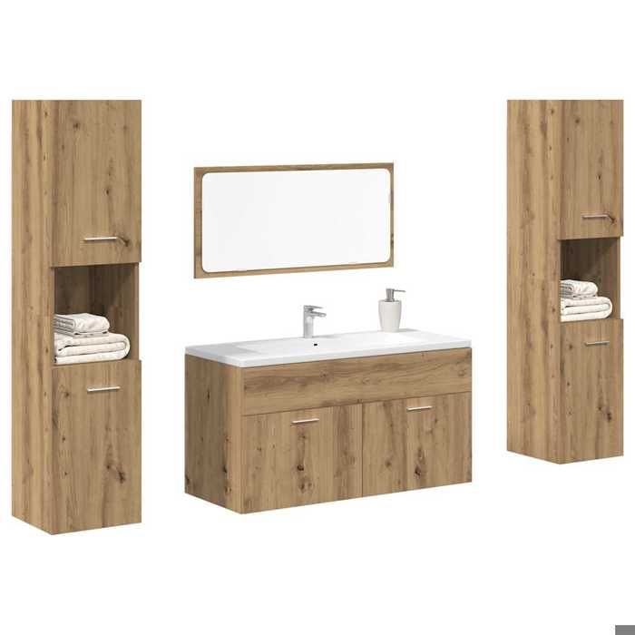 Black Month Mobilier de salle de bain 4 pcs - BURKE - Armoire/Colonne de bain - bois dingénierie LL905