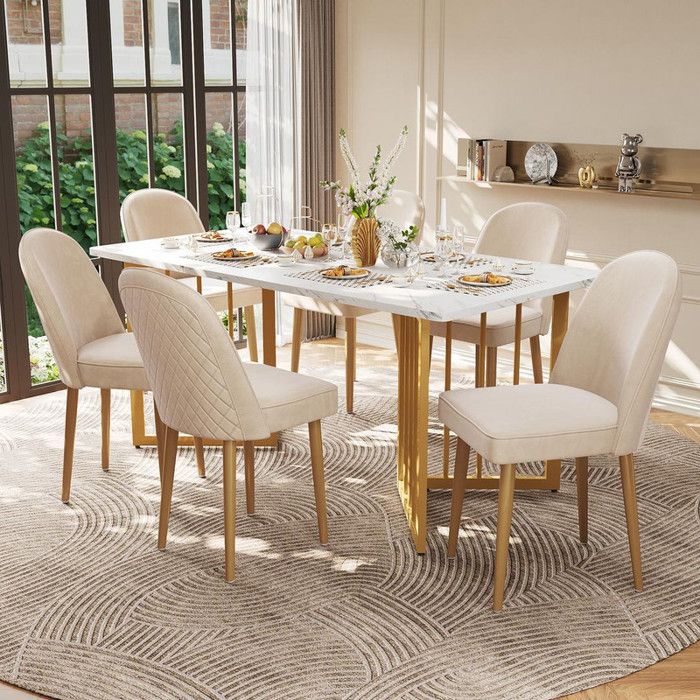 Lot de 6 chaises de salle à manger modernes en velours beige pieds en métal doré Pour salle à manger salon cuisine