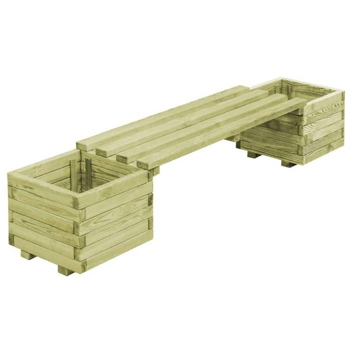 Banc de jardin à jardinières en bois - VIDAXL - Pin imprégné - 196x40x36 cm - Vert - Résistant aux intempéries