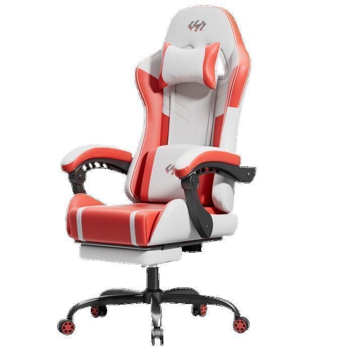 EVOANT Chaise de Bureau Chaise Ergonomique Coussin Lombaire Massant Dossier Réglable-Appuie-Tête-Repose-Pieds Rouge
