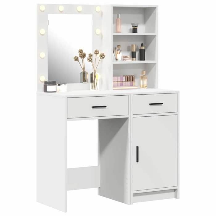 Coiffeuse avec miroir LED - vidaXL - 50x41x135 cm - Blanc - Tiroir intégré - Miroir avec LED - 3 étagères