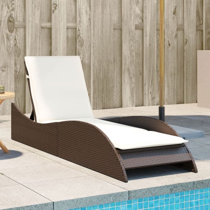 Chaise longue en résine tressée vidaXL 60x205x73 cm Dossier réglable Coussin crème
