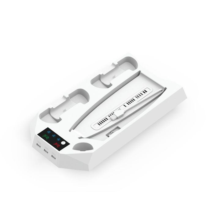 Refroidisseur pour console de jeux base de ventilateur DE/UHD compatible PS5 chargement des manettes design ergonomique blanc