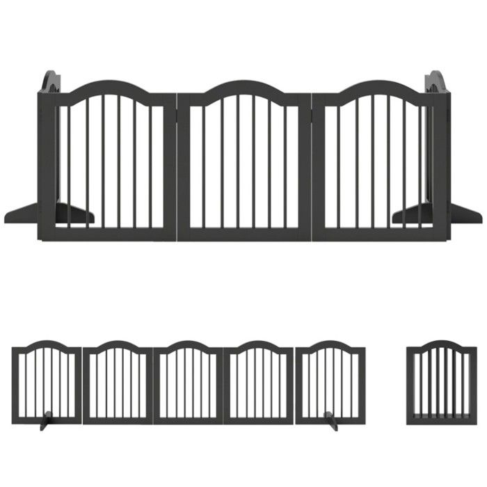 Meilleurs prix pour Barrière de Sécurité pour Chien Autoportante Noire 5 Panneaux Pliable Intérieur Extérieur 261.5x29.5x61cm