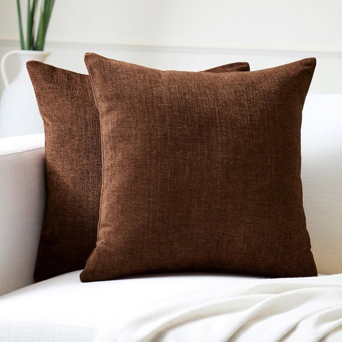 Housse de coussin décorative - LEHRING - Lot de 2 - Chenille Polyester - Chocolat - 50x50 cm