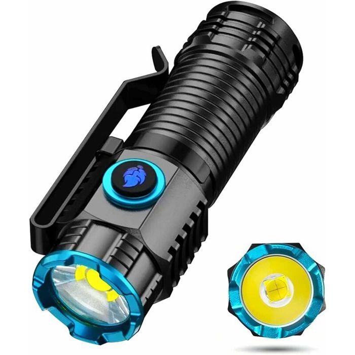 Lampe torche LED rechargeable - PZCC - 1000 lumens - Rechargeable USB-C - Étanche IP45 - 4 modes déclairage