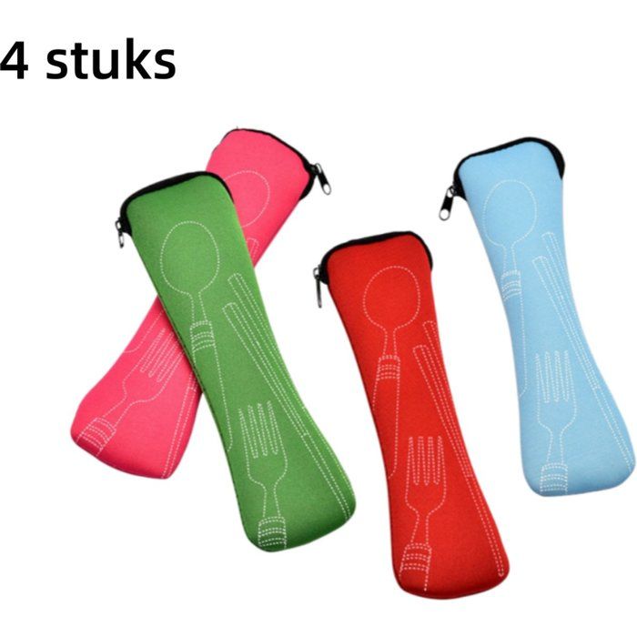 Lot De 4 Étuis À Couverts En Toile Pliable Pour Voyage 205 X 6 Cm Multicolore