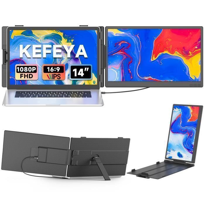 Ecran portable 14 pouce - KEFEYA - Ultra-léger et fin - 1080P 100% sRGB IPS - Câble HDMI USB-C