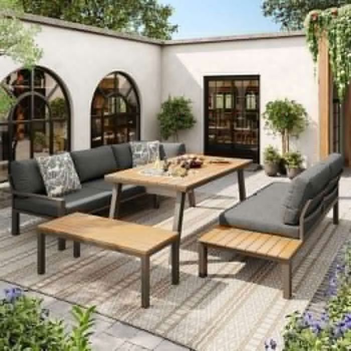 Salon de jardin Salon jardin stable sans basculement -Table seau à glace intégré (pas daccessoire gris SALON BAS DE JARDIN