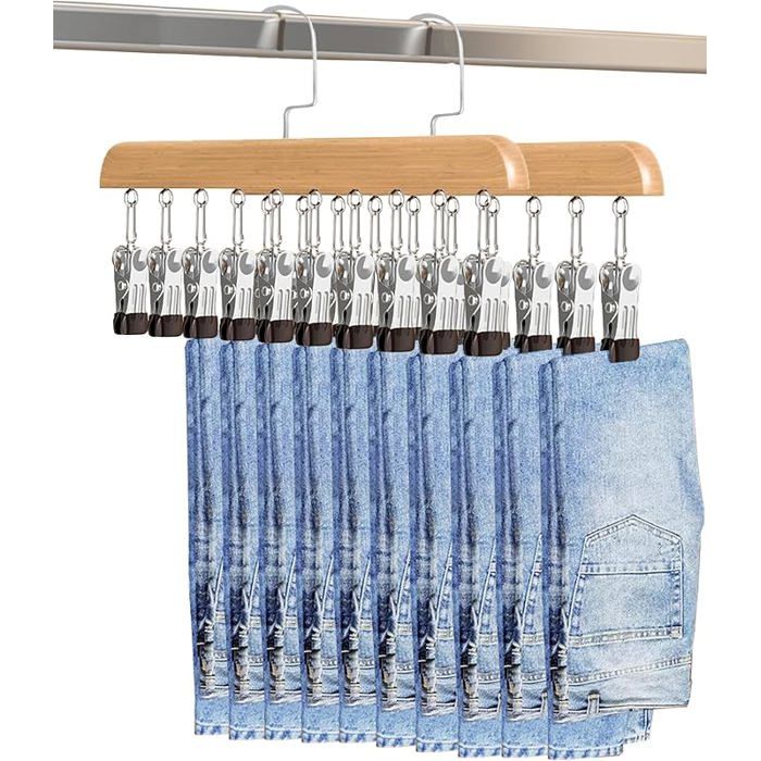 Lot de 2 Cintre Pantalon en Bois Le Cintre pour Pantalons Convient au Rangement Naturel Cintre Gain de Place Cintre Pince CINTRE