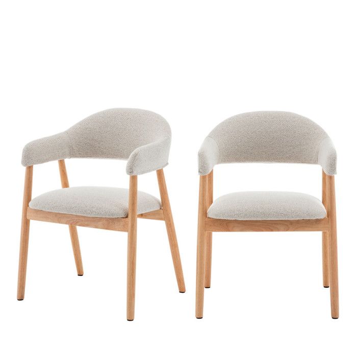 Marina - Lot de 2 fauteuils de table en tissu bouclette et bois - Beige Marina - Lot de 2 fauteuils de table en tissu bouclette et bois - Beige