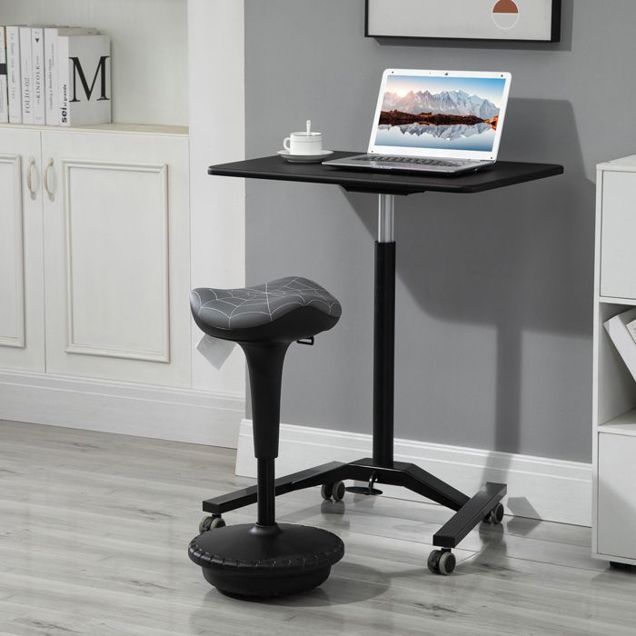 Tabouret de bureau ergonomique gris hauteur réglable 655-835 cm inclinable 120° avec fonction pivotante