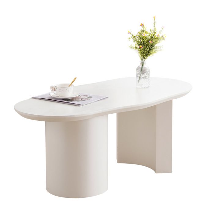 Table de salon MDF laqué blanc 100 cm plateau irrégulier galbé