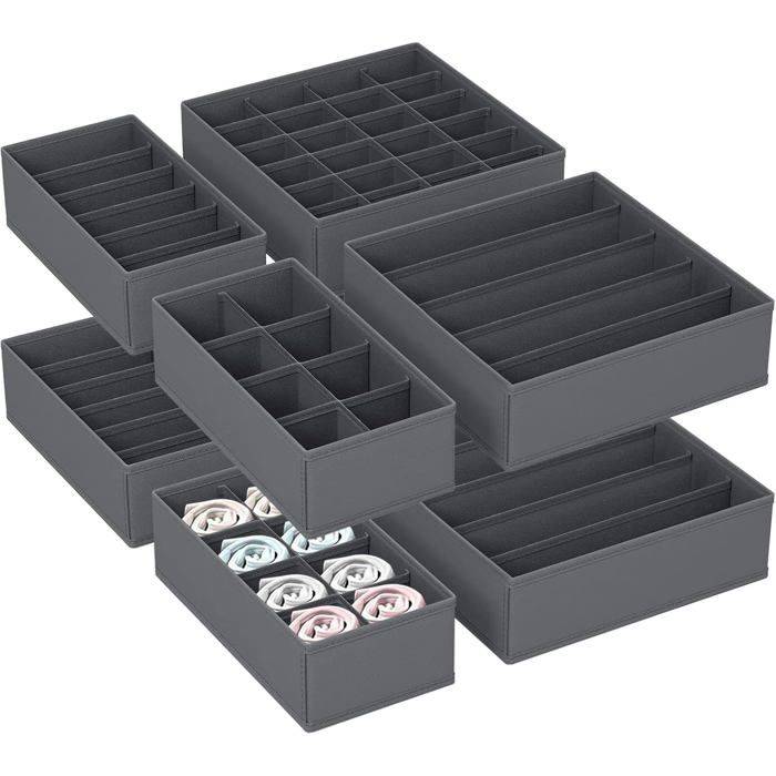 Lot De 8 Organisateurs De Tiroir En Tissu Non Tissé Boîtes Pliables Pour Soutiens-Gorge Culottes Et Chaussettes Gris