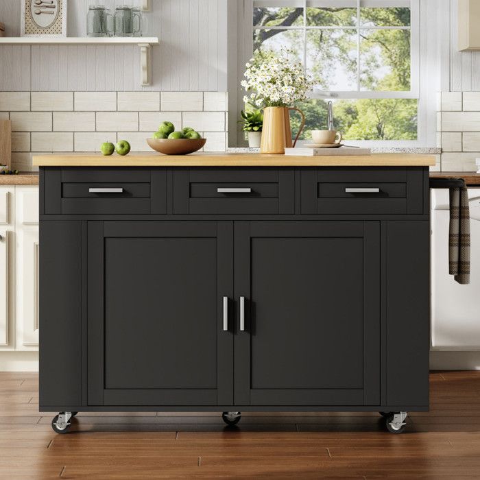Piaenon - Îlot cuisine mobile 120x70x84 cm plateau table pliable 2 étagères coulissantes 3 tiroirs porte-serviettes latéral.