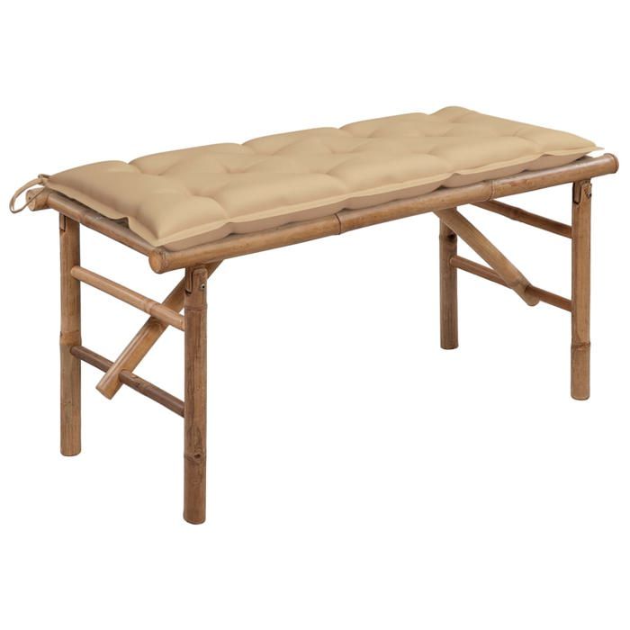 Beige Banc de jardin pliable avec coussin 118 cm Bambou - Siège de balcon LV60568