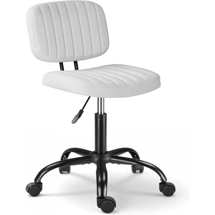 Tabouret bureau à roulettes avec dossier hauteur réglable rotation 360° revêtement cuir PU finition blanche charge 150 kg
