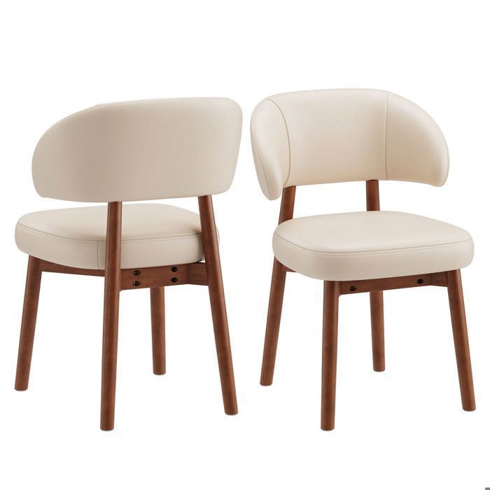 Lot de 2 Chaises de Salle à Manger en Similicuir Dossier Extra-Large Incurvé et Enveloppant Assise Rembourrée Style Modernebeige