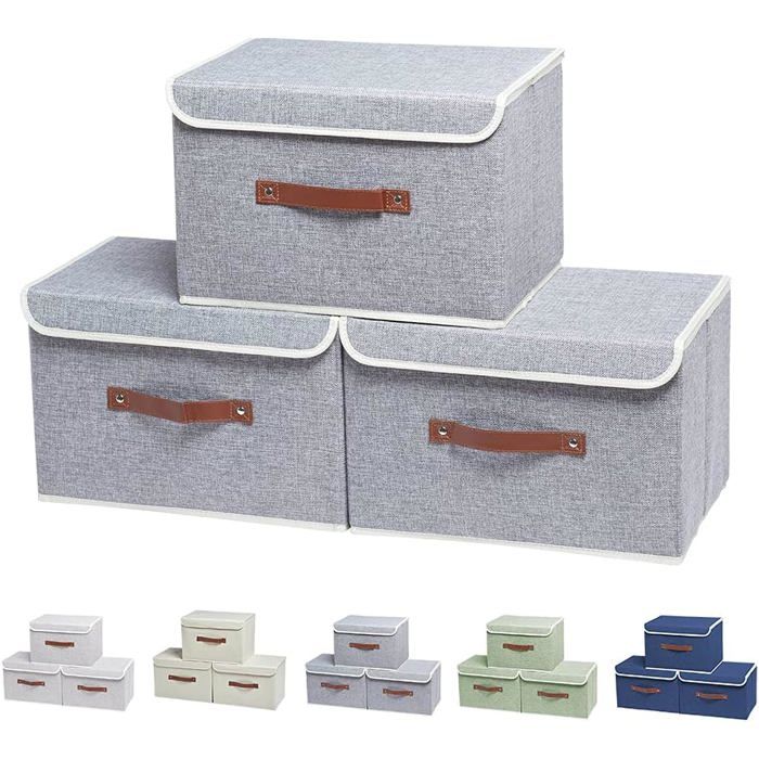 Lot de 3 Boîtes de rangement pliables avec couvercles gris poignée intégrée pour salon chambre enfant .