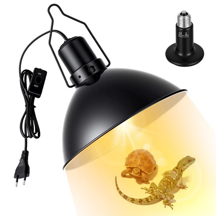 Lampe Chauffante Terrarium Dome avec100W E27 Ampoule Support de Lampe Chauffante à Réflecteur 20.5cm pour Tortue Serpent Lézard